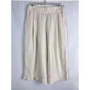 Gap Pants Linen Wide Leg Cropped Pleated Boho Chic Lagenlook Summer Beachy